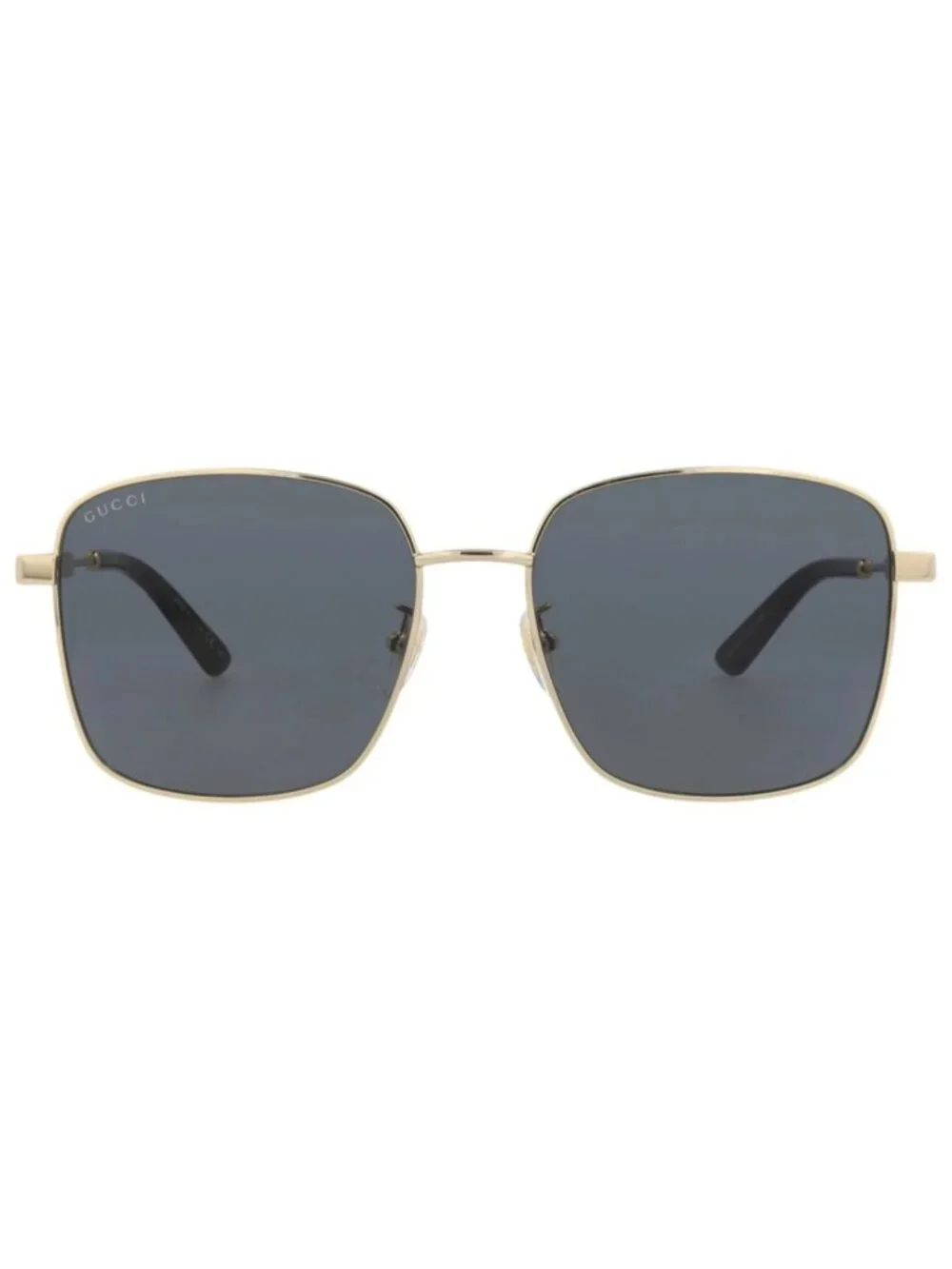 New Gucci Women's Sunglasses Square Rectangle Metal Frame Gold Gold Grey